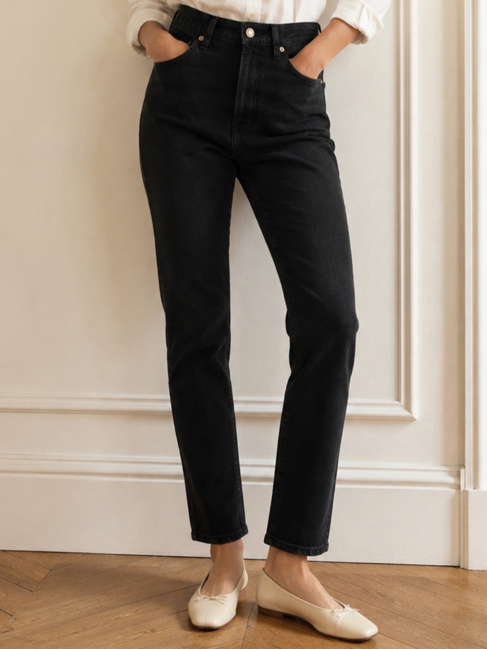 Sézane Black High Rise Slim Straight Button Fly Jeans Size 26